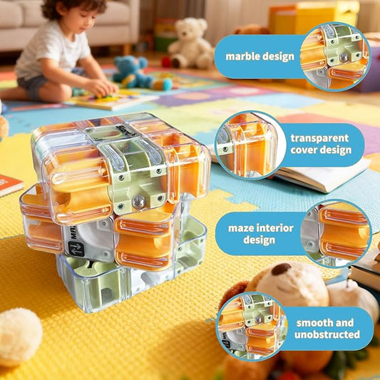 3D Cube Puzzle with Ball Track, Brain Teaser Logic Toy for Kids & Adults, Handheld Twist Challenge Cube for Spatial Reasoning, Focus & Problem-Solving, Birthday Gift for Boys Girls 8-12 (Yellow)