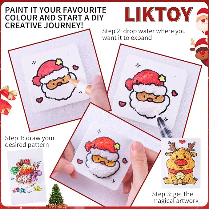 Liktoy 74Pcs Magic Foam Texture Painting Kit, 42Pcs Foam Texture Paper, 24 Colorful Brush, 2 Water Brushes, 3D Effect Texture Painting Set, Ideal for Halloween, Christmas, Birthday Gifts