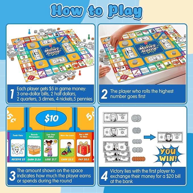 Torlam Money Board Games for Kids, Coins and Bills Toddler Pretend Play Toys, Money for Kids Learning Education Kindergarten Math Games Math Manipulatives, Homeschool Supplies Classroom Must Haves - Image 3