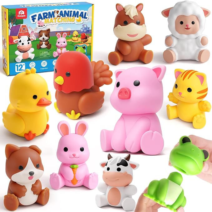 Coogam 10Pcs Farm Animal Matching Toys, Fine Motor Sorting Games for Kids Age 1-3, Montessori Learning Sensory Fidget Toy Gift for Baby Shower Bath Birthday by Coogam