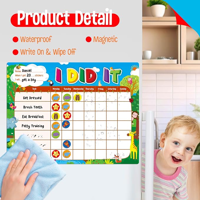 Magnetic Reward Chart, Dry Erase Task Board-One Chart & 72 Magnetic Reward Magnets, Jungle Theme Behavior Tracker for Daily Routine, Potty Training - Image 5