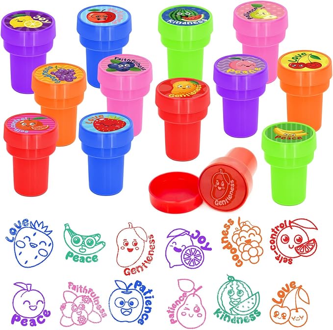 Cinrobiye 24 Pcs Fruit of the Spirit Stampers Party Favor Set, Cute Bible Learning Stamps for Kids Sunday School, Church Classroom Rewards, Faith Based Gifts, Goody Bag Fillers by Cinrobiye