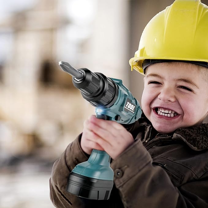 Toy Choi's Toy Drill Set for Kids - Electric Pretend Play Tool with Realistic Sound & Action, Construction Toy Tools for Ages 3-5 with Toddler Drill Screw Set (Green)