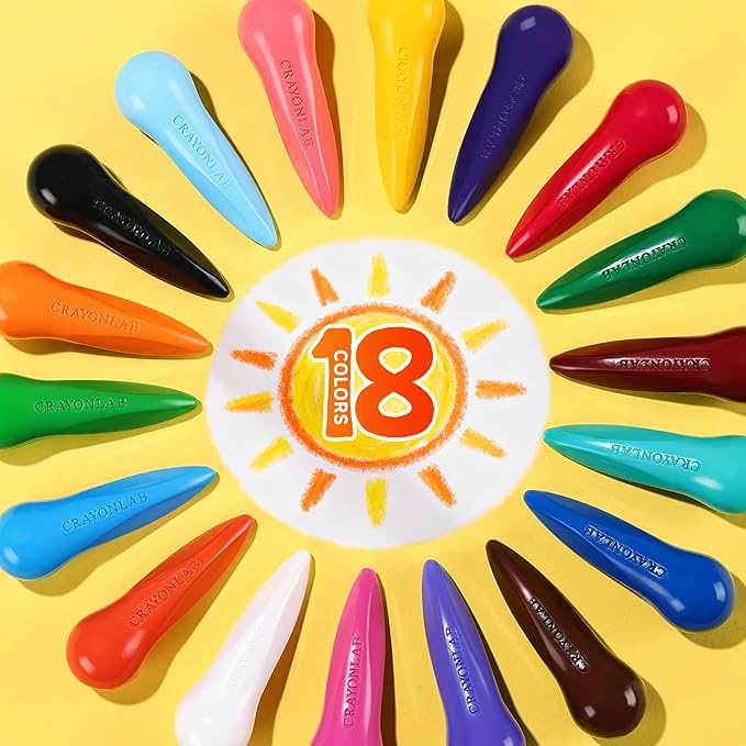 Jumbo Crayons for Toddlers, 18 Pack Washable Non-Toxic Crayons Set with Coloring Pages, Easy-Grip Unbreakable Art Supplies for Preschool, Christmas Stocking Stuffers Gift for Ages 1-3, 2-4