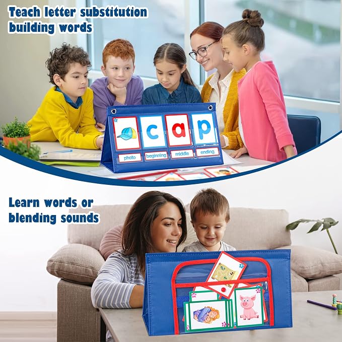 KIKIGOAL CVC Word Builder Desktop Pocket Chart Tent Cards Kit Phonics Games Flash Cards for Preschool Kindergarten Classroom Spelling Educational Toy for Kids Autism Special Education - Image 2