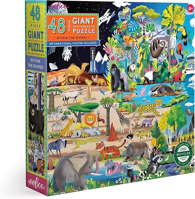 eeBoo Within The Biomes 48 Giant Piece Children's Puzzle, 30" x 24" by eeBoo