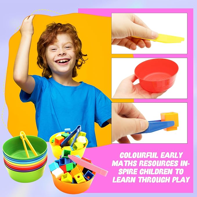 40 Pieces Sorting Bowls and Tweezers for Preschool Counting and Sorting Toy Include 20 Sorting Bowls 20 Tweezers for Kids Math Early and Fine Motor Skill Education - Image 3