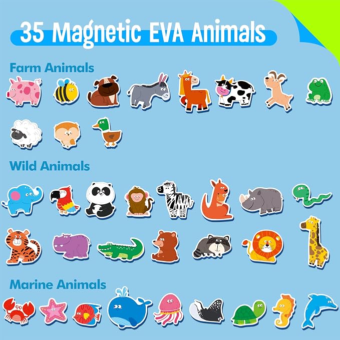 SpriteGru 35 Pcs Animal Magnets, Adorable Magnetic Animal Toys - Wild, Farm & Marine Animals - Thick Foam, Non-Toxic, Educational Learning Toys for Kids 3+ - Image 2