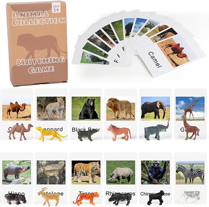 MEROCO Montessori Animal Matching Game, 24 Pcs Safari Figurines with Cards by MEROCO