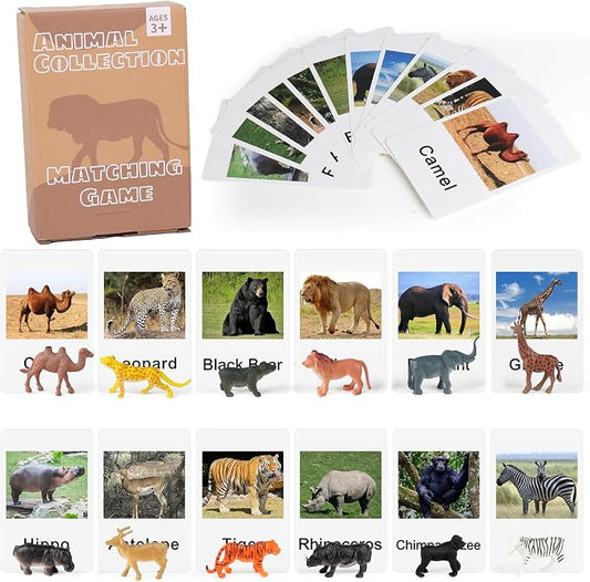 MEROCO Montessori Animal Matching Game, 24 Pcs Safari Figurines with Cards by MEROCO