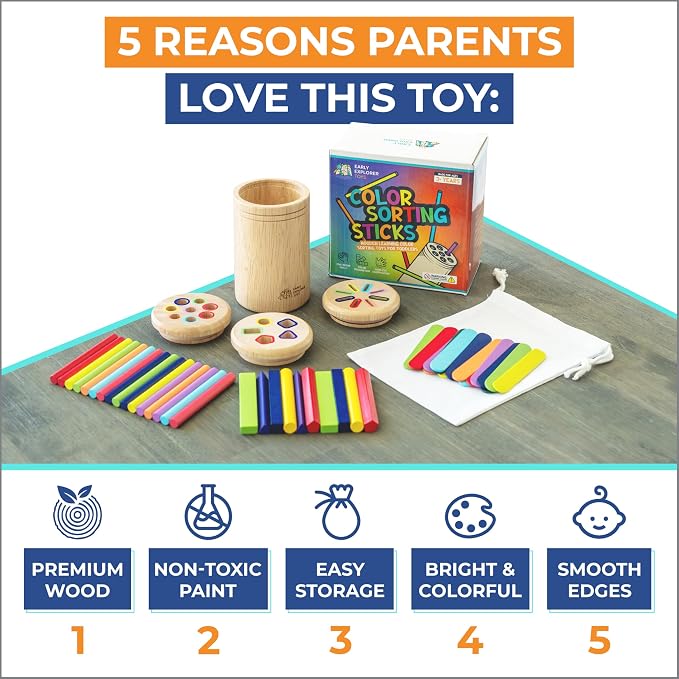 Montessori Toys Preschool, Wooden Color Sorting Toys & Fine Motor Skill Set - Image 3