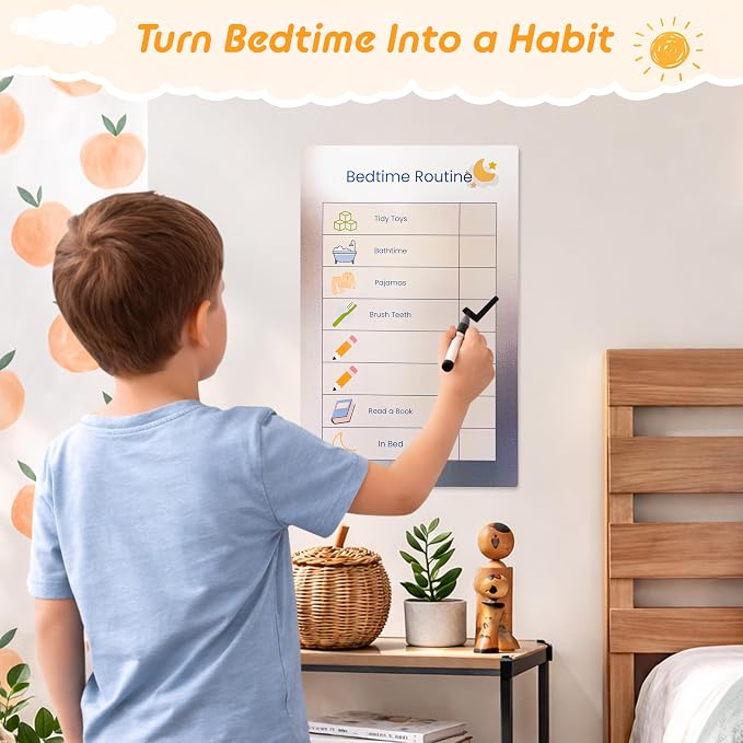 Dry Erase Morning & Bedtime Routine Chart for Kids – 2 Large 11x17in Laminated Chart Set - Simple Routine System, No Magnets or Pieces, Calm, Clutter-Free Daily Routine System - Image 5