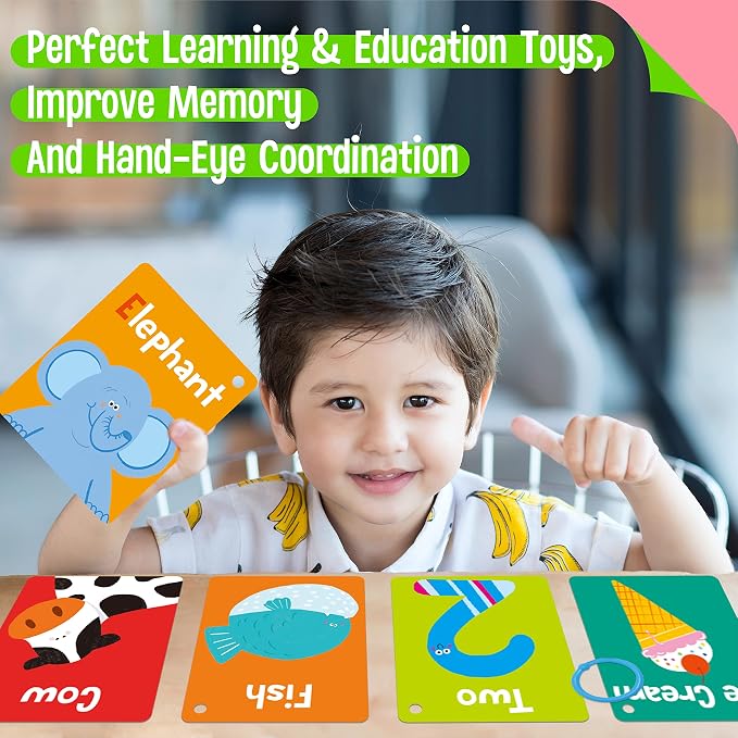 50 PCS Kid First Cognitive Flashcards,Double Sided Printed 7 in 1 Colorful Cards Alphabet,Numbers, Foods,Animals,Shapes,Colors with 3 Reclosable Rings,Learning Tool for Pre-K Kindergarten Toddlers - Image 5