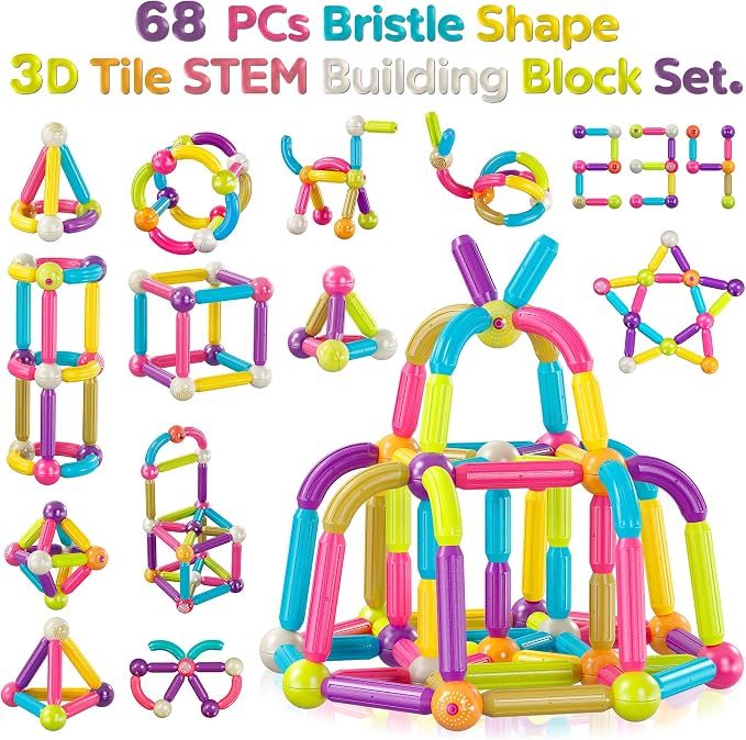 Contixo ST2 Kids Magnetic Stix Stick 68 PCs 3D Building Blocks STEM Construction Playboards Creativity, Imagination, Recreational, Educational for Children Toddler, 3+ Year Old Boys and Girls - Image 4