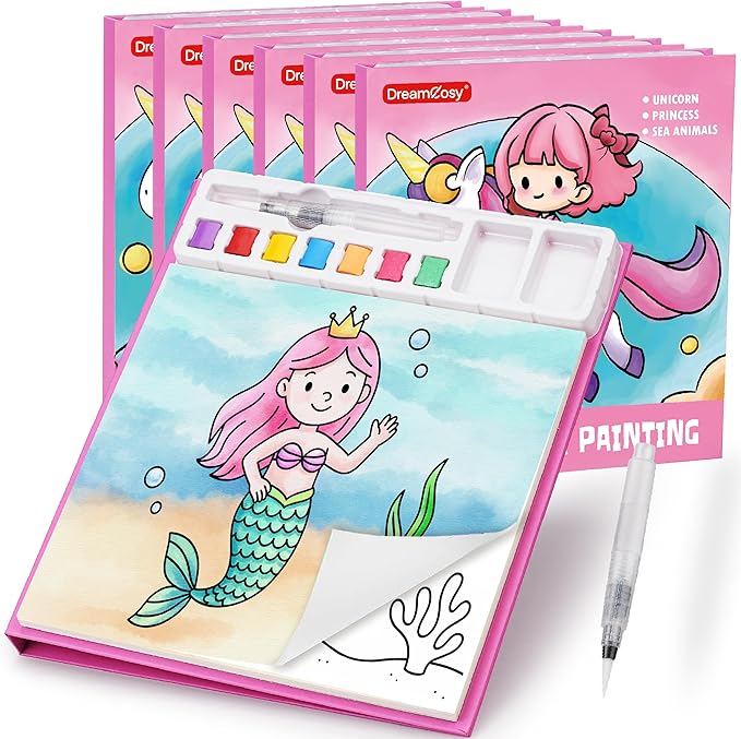 DreamCosy 6 Pack Paint with Water Coloring Books for Toddles, Water Painting Kit with Brush, Mess-Free Arts Crafts, Drawing Activities, Christmas Gify, Toy Gift for Girls Boys, Preschool, Homeschool