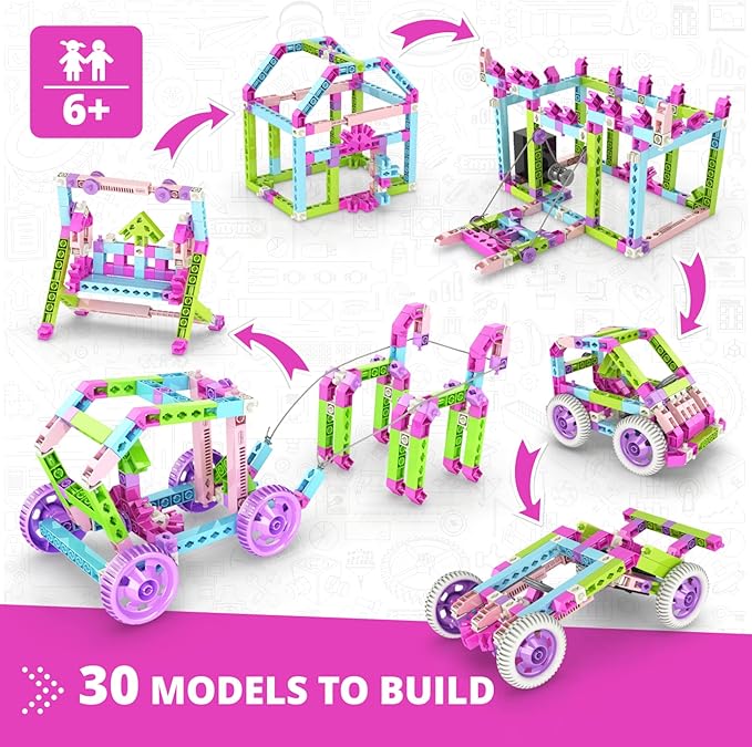 Engino STEM for Girls, 30 Motorized Model Set, Building Kit for Kids 6+, Gifts for Boys & Girls, Learning & Education Toys, STEM Projects, Engineering Toys