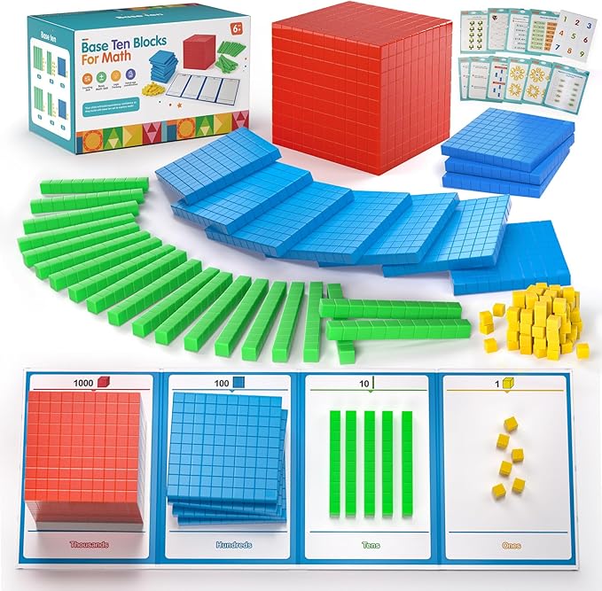 Plastic Base Ten Blocks 143 pcs Base 10 Math Manipulatives for Kids by stochastic+box