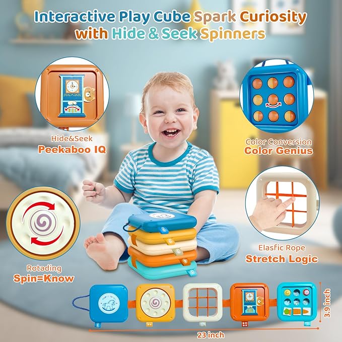 Montessori Toys for Baby 6-12 Months: Sensory Activity Cube with Fine Motor Skills - Travel Busy Board Busy Cube Gifts for 1 Year Old Boy Girl