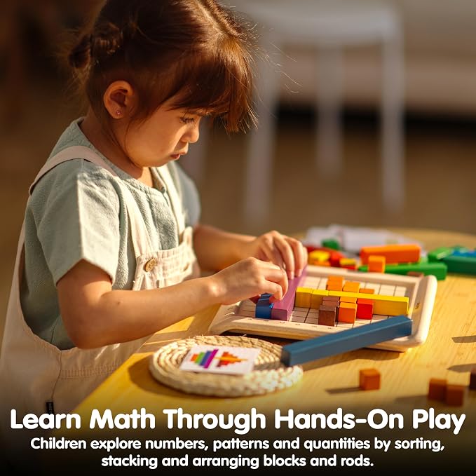 PlanToys® Wooden Math Blocks & Rods Montessori Kids STEM Learning Toy Set - Image 5