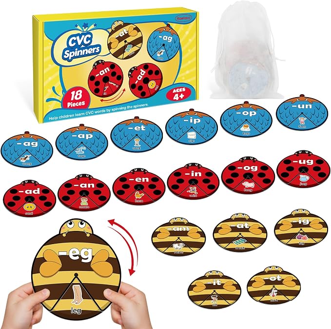 Kasfalci CVC Word Cards,CVC Word Games,Phonics Games,Speech Therapy Toys for Toddlers Kids,Learn to Read,Spelling Reading Learning Game,Kindergarten Preschool Learning Activities Educational Toy by Kasfalci