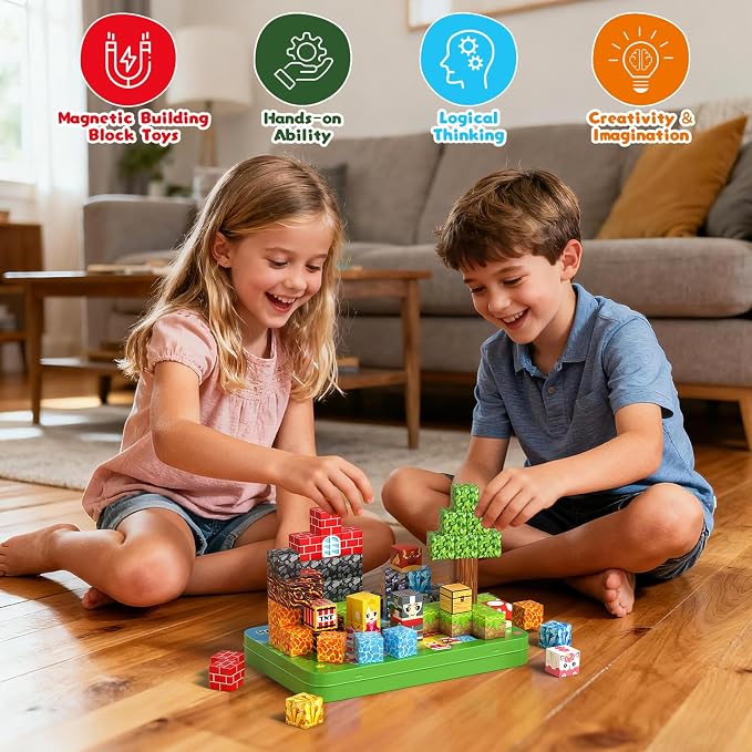Axirata 60PCS Mini Magnetic Blocks Travel Set for Kids, Mini Magnetic Tiles Building Cubes with Portable Iron Box, STEM Learning Sensory Toy for Toddler Boys Girls Age 3-5 4-8 8-12+ - Image 8