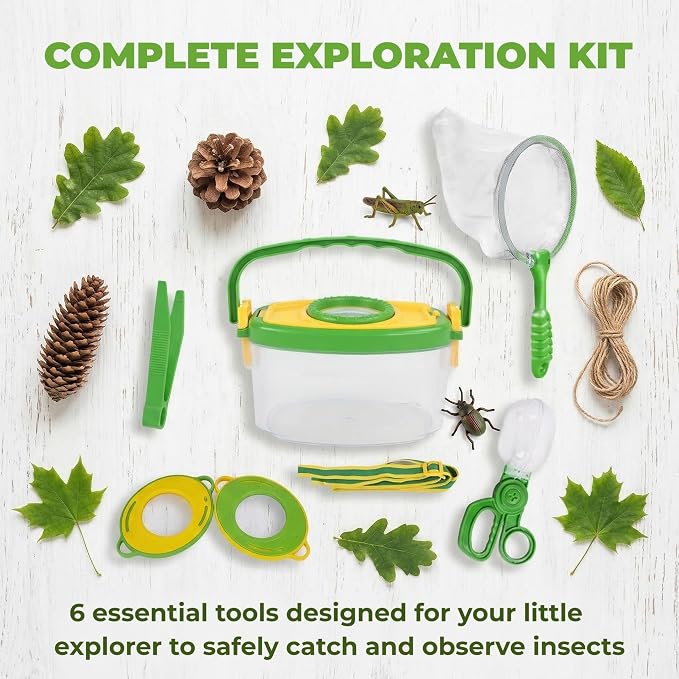 Bug Catcher Kit 6 Pcs - Insect Catching Set with Net, Bug Box, Magnifier & Tweezers - Outdoor Explorer Toy for Kids Age 3-12(Green 6 Pcs) - Image 2