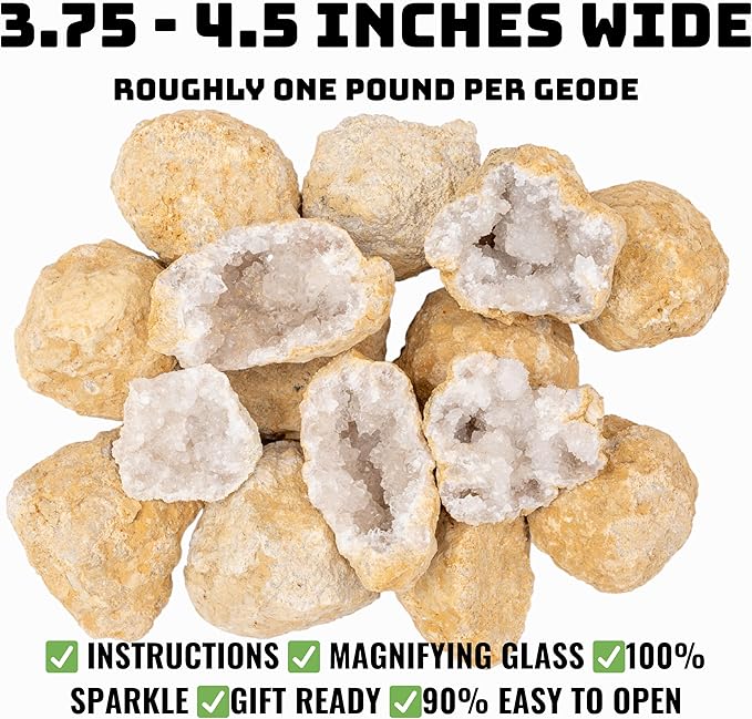 TRUENERGY Break Your Own Geodes Kit for Kids – 5X Easier to Open 3 to 4 X-Large Natural Crystal Geodes, Magnifying Glass & Learning Guide – STEM Science Rock Kit – Gift-Ready