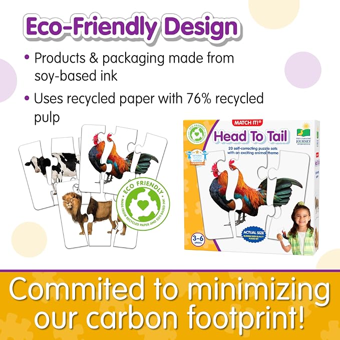 The Learning Journey: Match It! Head to Tail - 20 Self-Correcting Animal-Themed Puzzle Sets - Matching Puzzles for Children Ages 3-6 Years (40 Pieces) - Image 4
