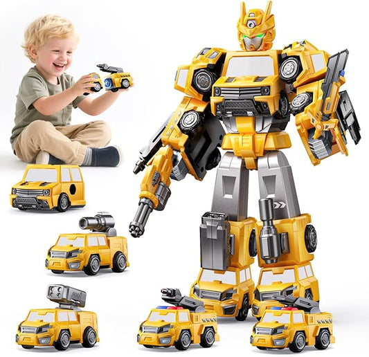 5 in 1 Transform Magnetic Construction Robot Toys Gifts for 3 4 5 6 Year Old Boys Kids, Easy DIY Assembly, Transforming Trucks Toys for Boys Kids, Ideals 3 4 5 6 Year Old Boy Birthday Gift