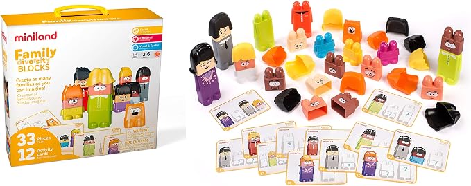 Miniland Family Diversity Blocks Game for Children from 3 to 6 Years. 33 Pieces, 12 Activity Sheets and 1 brochure. Compatible with Emotiblocks and Job Blocks. Made in Spain by MinilandEducational
