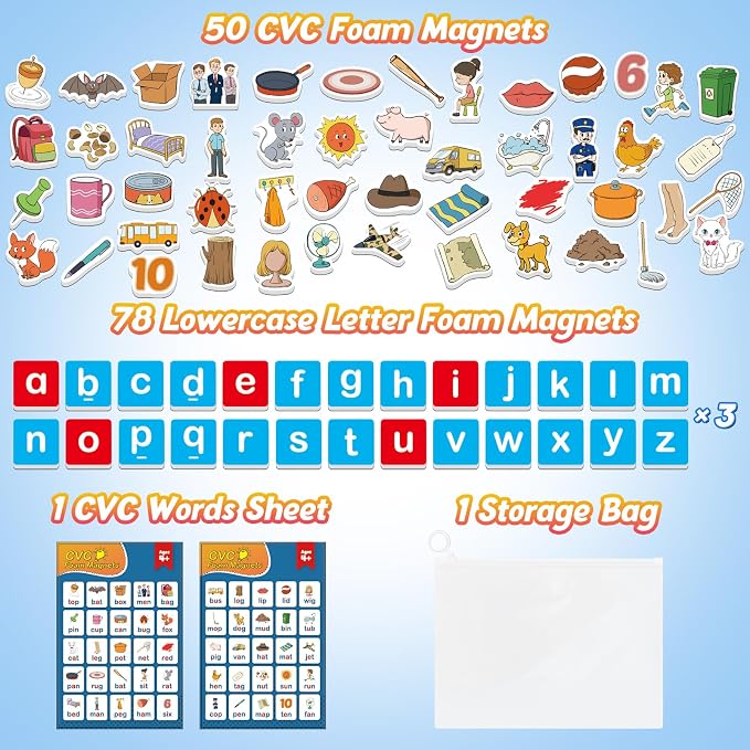 Kasfalci Magnetic Letters & CVC Word Games, Phonics Games, Alphabet Learning Toys, Refrigerator Fridge ABC Magnets for Kids, Speech Therapy Toys for Toddler, Spelling Reading for Preschool Classroom - Image 6