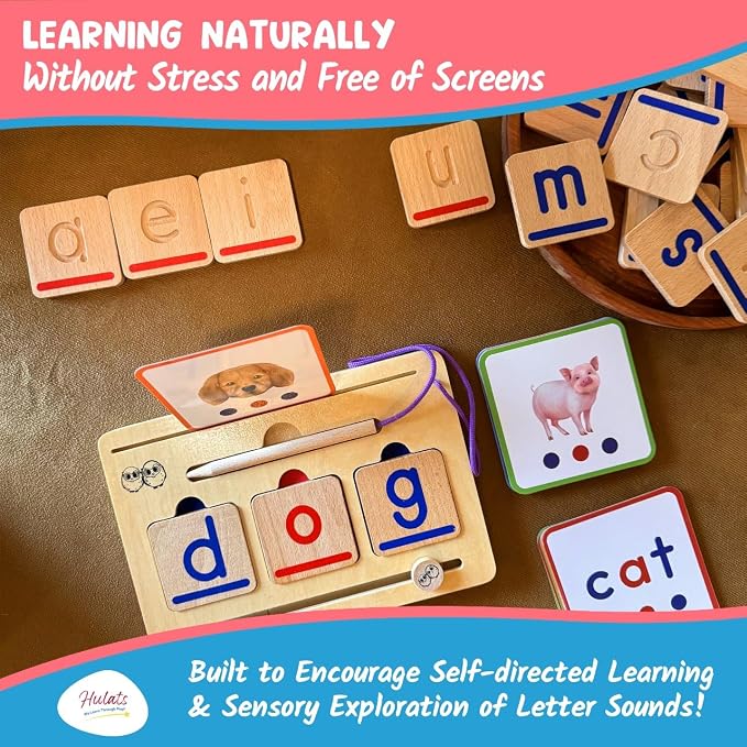 Hulats Wooden CVC Word Builder: Montessori Kindergarten Phonics Game 3-5 - Image 7