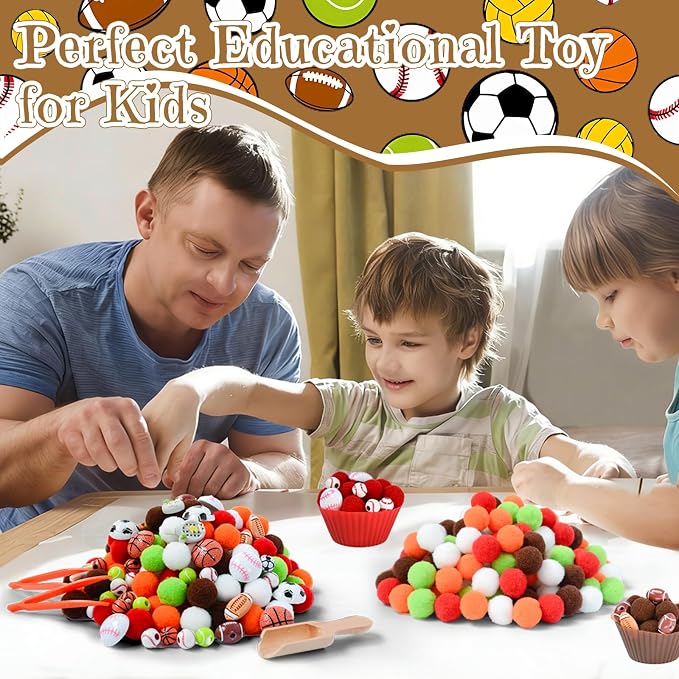 242pcs Sports Balls Sensory Bin Filler Fine Motor Toys Ball Sensory Bin Items Easter Soccer Baseball Basketball Football Tennis Sensory Bin Items Pom Poms for Color Counting Sorting - Image 6