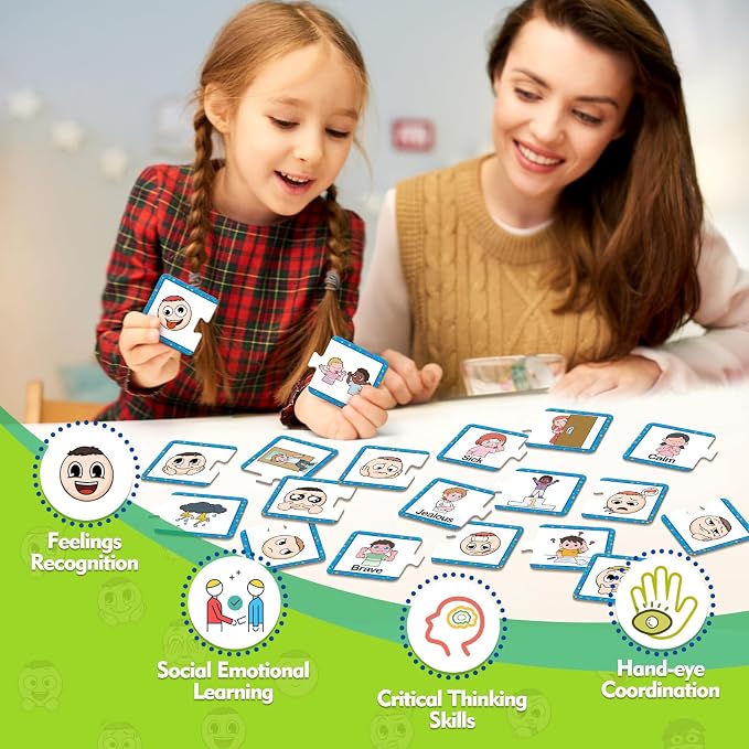 Kasfalci Feelings & Emotions Puzzle Cards, 40 PCS Feelings Chart Toys for Kids,Social Emotional Learning Activities,Speech Therapy Games,Autism Learning Materials,Calm Down Corner Supplies - Image 5
