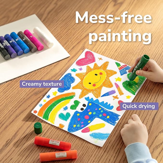 Zenacolor Tempera Paint Sticks - 12 Colors Kids Paints - Non-Toxic Washable Paint Sticks for Kids - Mess Free Quick Drying Art Supplies for Toddlers