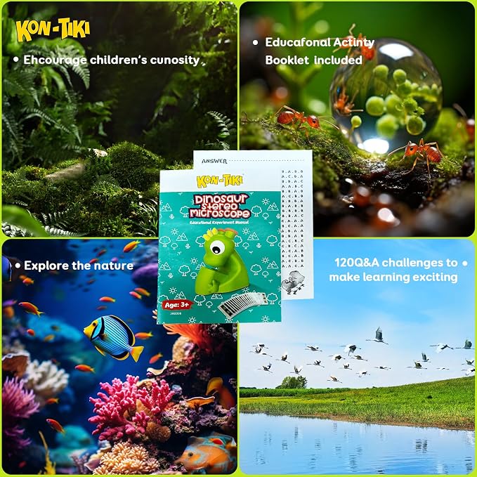 KON-TIKI Kids Dinosaur Microscope Viewer, Image Viewer with Stereo Goggles, 20 Micro Film Slides, 60 Science Images, LED Light, Q&A Learning Booklet, Educational STEM Toy Gift for Boys & Girls Age 3+ - Image 4