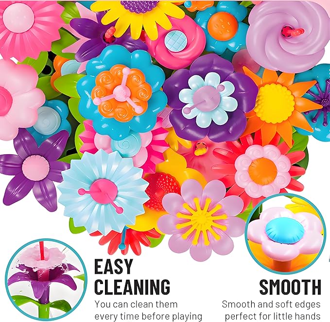 FUNZBO 99pcs Flower Garden Building Toys Set -Christmas Spring Toys for 3 4 5 6 7 8 9 Years Old Girls, STEM Montessori Educational Toys for Toddlers Kids,Sorting & Stacking Toy for Birthday Gifts
