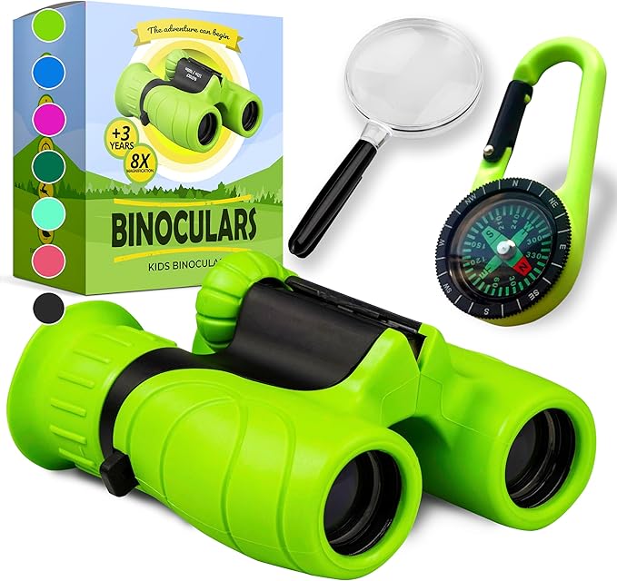 Binoculars for Kids – Perfect Toy for Little Boys and Girls – Extensive Set Incl. Magnifying Glass & Compass – Powerful Magnification 8X21 – 3 to 12 Year Old Kids for Toddler by Promora