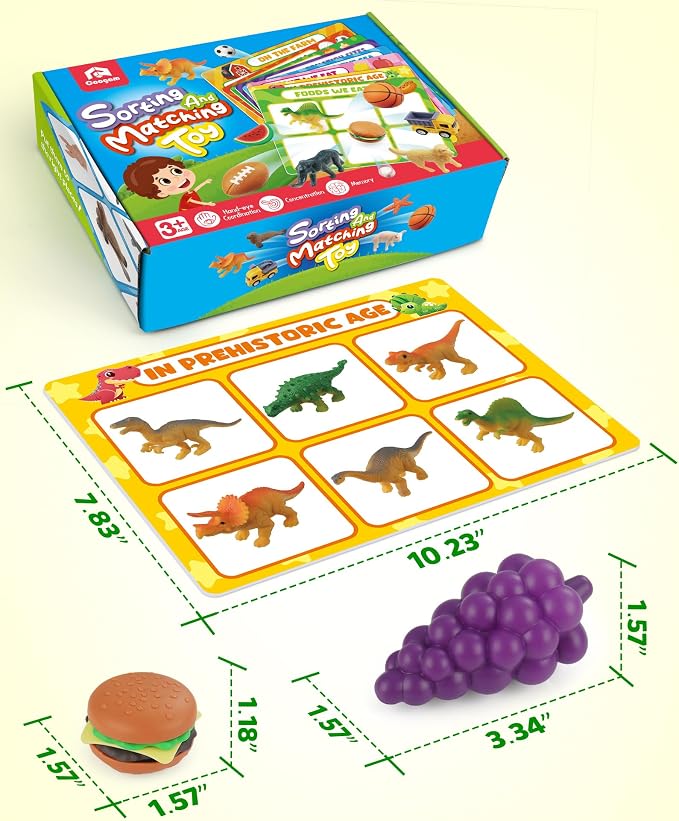 Coogam Sorting Toy for Toddlers, Animals Dinosaurs Fruits Vehicles Foods Fishes Balls Farm Playset, Fine Motor Montessori Game Preschool Educational Learning Gift for Year Old Kids - Image 7