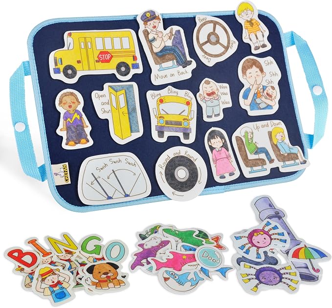 CHEFAN Felt Flannel Boards Stories Precut Figures for Toddlers Preschool, Craft Toy Gifts for Kids, Storytelling Interactive Teaching Activity Kits,Wheels On Bus,Baby Shark,Itsy Bitsy Spider,Bingo by CHEFAN