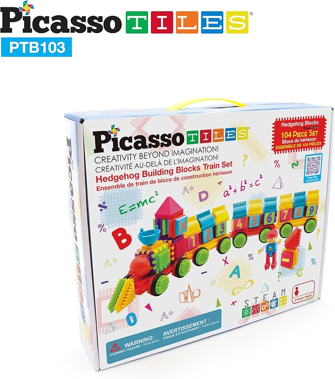 Picasso Toys PTB103 Alphabet & Numerical Train 103pc Hedgehog Block Shape Blocks Building Tiles Set Construction Learning Toy Stacking Educational Block, Creativity Beyond Imagination, Inspirationa - Image 8