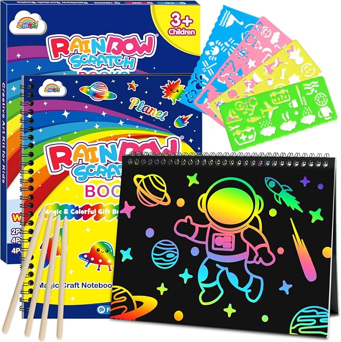 ZMLM Scratch Paper Art-Crafts Gift: 2 Pack Rainbow Notebooks Supplies Toys by ZMLM