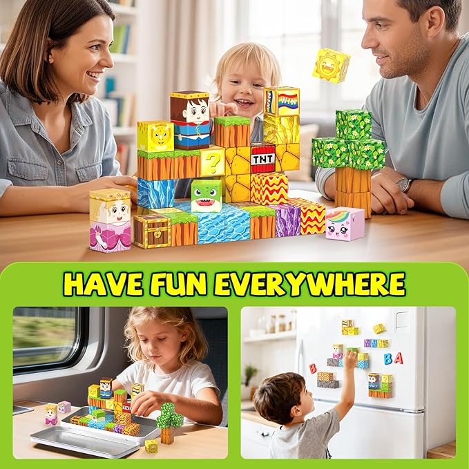 Magnetic Blocks, Mini Magnetic Blocks Building Toys with Travel Case 45PCS, STEM Educational Construction Building Cubes for Kids Ages 3+, Classroom Learning Sensory Toys Gift for Toddlers Boys Girls