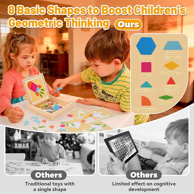 130 Pcs Wooden Magnetic Pattern Blocks Set for Kids & Kids Ages 4–8 - Image 3