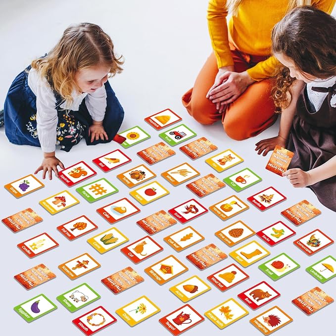 gisgfim 100 PCS Fall Memory Matching Game Thanksgiving Happy Fall Concentration Memory Games for Kids Educational Ages 3-8 A Fun & Fast Autumn Theme Memory Matching Games - Image 4