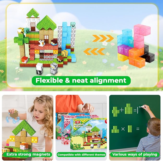 ToyUnited 200PCS Magnetic Blocks - Magnetic Building Blocks, Magnet Cubes Game, Stacking Forest Set, STEM Montessori Sensory Stacking Toys for Kids Boys and Girls Ages 3+ Birthday Gifts - Image 5