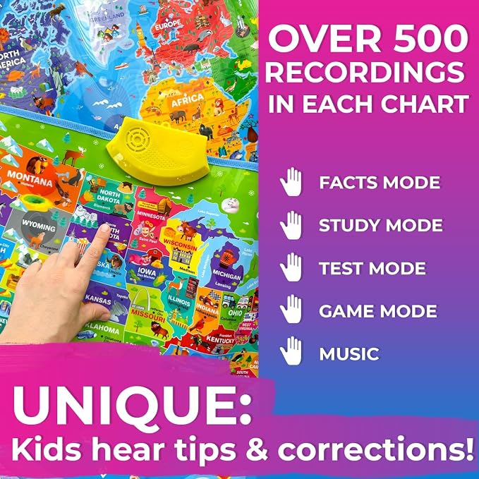 Educational Toys for Kids 5-7 Year Old - USA World Maps Puzzle Chart - Image 3
