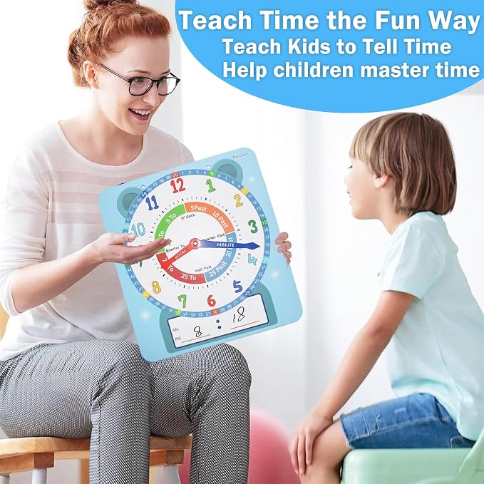 Teaching Clocks for Kids, Large Magnetic Writable Dry Erase Learning Clock with Pen,12" Teaching Demonstration Clock Learning Time to Tell Time for Kids Home School Classroom Supplies-Blue - Image 7