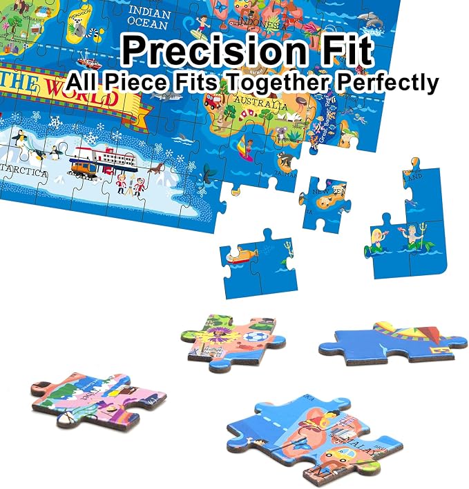 200 Pieces World Map Puzzle for Kids & Adults, World Map Jigsaw Puzzle Floor Puzzles Toddler Geography Educational Toys for Boys and Girls, Globe Atlas Puzzle Maps for Kids Learning Games - Image 4