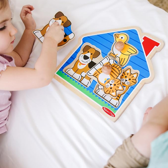 Melissa & Doug Pet Animals Jumbo Knob Puzzle, Wooden Peg Puzzle for Toddlers, Educational Toy for Shape Recognition and Fine Motor Skills, Ages 1+ - Image 2